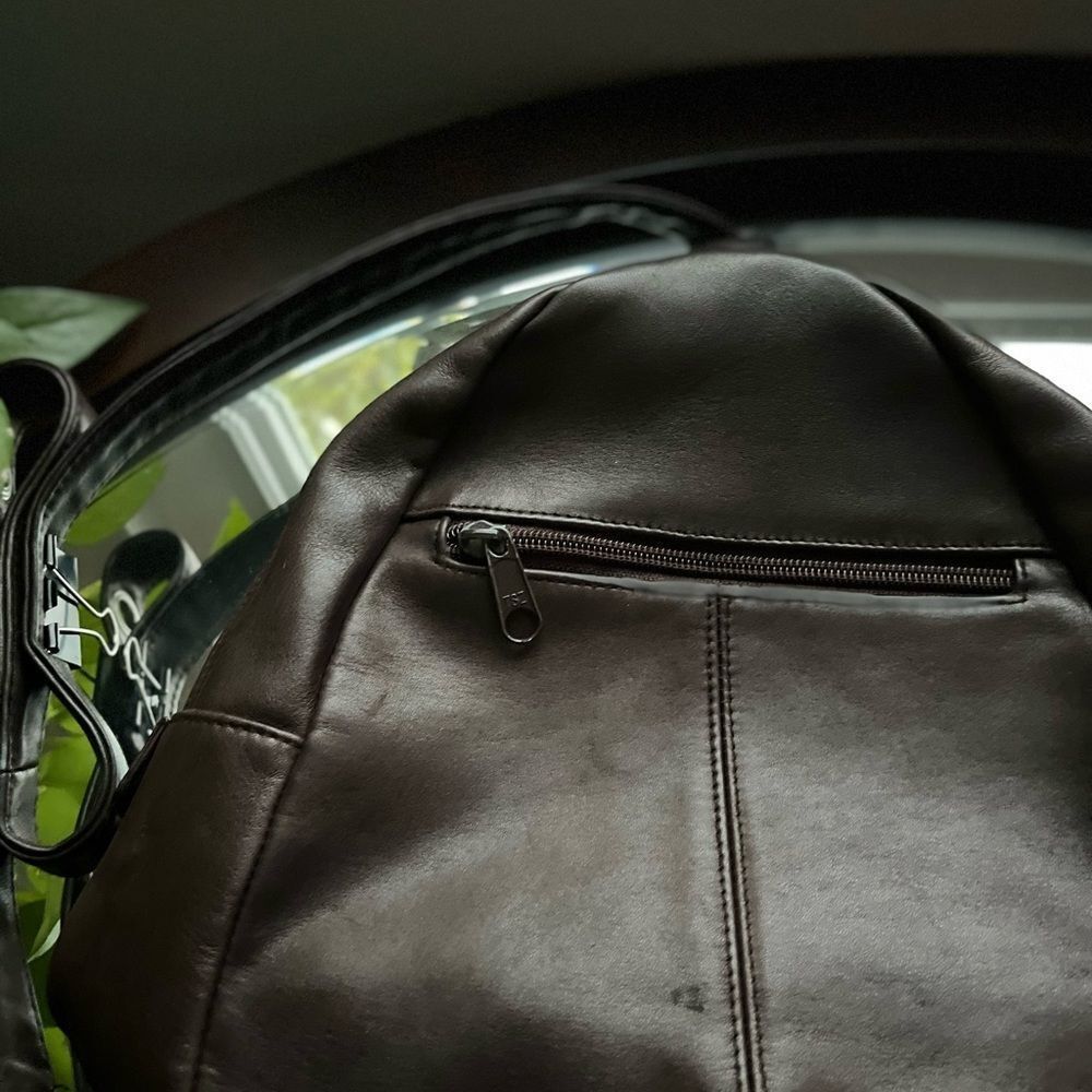 Tignanello Backpack Maroon Black Purse Bag Leather Pockets Red Small Adj… - Picture 5 of 11